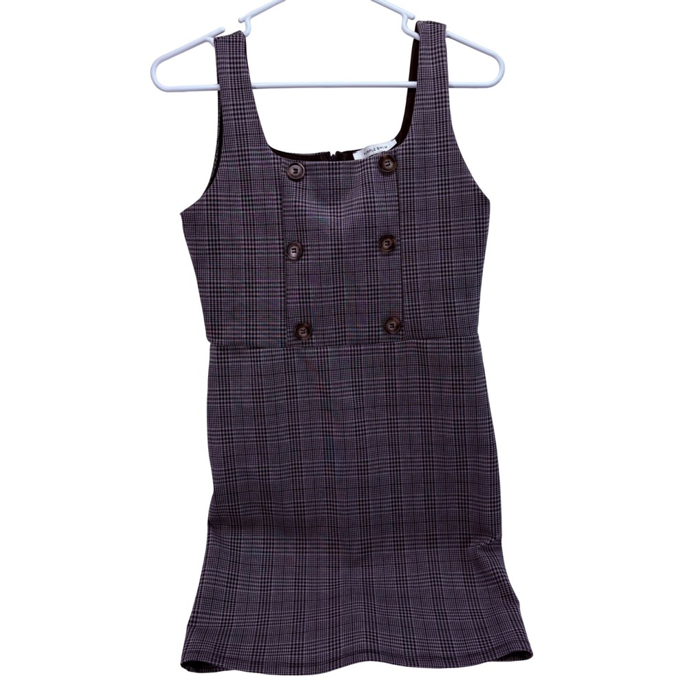 Purple Snow Plaid Pinafore Dress Grey Black Glen Check Mini Jumper Medium